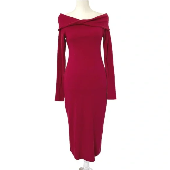 Women's Long Sleeve Midi Bodycon Dress - Universal Thread Ruby Red Xs